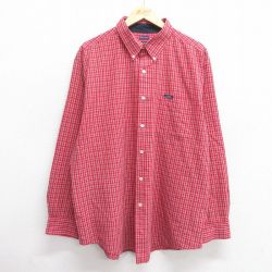 【50%OFF】XL★古着 ラルフローレン Ralph Lauren チャップス 長袖 ブランド シャツ メンズ 90年代 90s ワンポイントロゴ 大きいサイズ ロング丈 ボタンダウン 赤他 レッド チェック 25mar21 中古 トップス