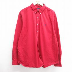 XL★古着 ラルフローレン Ralph Lauren 長袖 ブランド シャツ メンズ 90年代 90s ワンポイントロゴ 大きいサイズ コットン ボタンダウン 赤 レッド 25mar21 中古 トップス