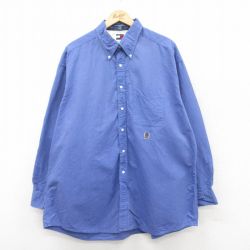 XL★古着 トミーヒルフィガー TOMMY HILFIGER 長袖 ブランド シャツ メンズ 90年代 90s ワンポイントロゴ 大きいサイズ コットン ボタンダウン 青 ブルー 25mar22 中古 トップス