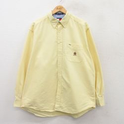 【50%OFF】XL★古着 トミーヒルフィガー TOMMY HILFIGER 長袖 ブランド シャツ メンズ 90年代 90s ワンポイントロゴ オックスフォード 大きいサイズ コットン ボタンダウン 黄 イエロー 25mar22 中古 トップス