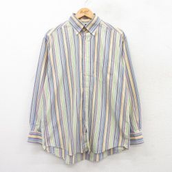 XL★古着 トミーヒルフィガー TOMMY HILFIGER 長袖 ブランド シャツ メンズ 90年代 90s ワンポイントロゴ コットン ボタンダウン 黄他 イエロー ストライプ 25mar22 中古 トップス