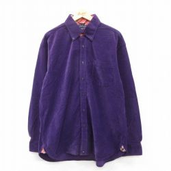 【20%OFF】XL★古着 トミーヒルフィガー TOMMY HILFIGER 長袖 ブランド シャツ メンズ コーデュロイ 大きいサイズ コットン ボタンダウン 紫 パープル 25mar22 中古 トップス