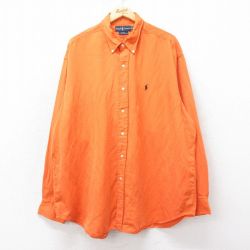 XL★古着 ラルフローレン Ralph Lauren 長袖 ブランド シャツ メンズ 90年代 90s BLAKE ワンポイントロゴ 大きいサイズ シルク ボタンダウン オレンジ 【spe】 25mar24 中古 トップス