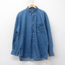 【20%OFF】XL★古着 ラルフローレン Ralph Lauren チャップス 長袖 ブランド シャツ メンズ 90年代 90s ワンポイントロゴ 大きいサイズ コットン ボタンダウン 紺 ネイビー デニム 25mar24 中古 トップス