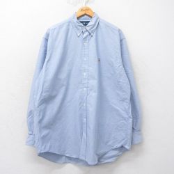 XL★古着 ラルフローレン Ralph Lauren 長袖 ブランド シャツ メンズ 90年代 90s BLAKE ワンポイントロゴ オックスフォード 大きいサイズ コットン ボタンダウン 薄紺 ネイビー 25mar24 中古 トップス