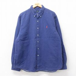XL★古着 ラルフローレン Ralph Lauren 長袖 ブランド シャツ メンズ ワンポイントロゴ 大きいサイズ コットン ボタンダウン 青 ブルー 25mar24 中古 トップス