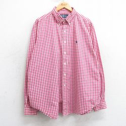 XL★古着 ラルフローレン Ralph Lauren 長袖 ブランド シャツ メンズ 90年代 90s ワンポイントロゴ 大きいサイズ コットン ボタンダウン ピンク他 ギンガム チェック 25mar24 中古 トップス