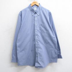 XL★古着 ブルックスブラザーズ BROOKS BROTHERS 長袖 ブランド シャツ メンズ 90年代 90s 千鳥格子 大きいサイズ ロング丈 コットン ボタンダウン 紺他 ネイビー 25mar24 中古 トップス