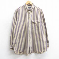 XL★古着 ノーティカ NAUTICA 長袖 ブランド シャツ メンズ 90年代 90s ワンポイントロゴ 大きいサイズ コットン ベージュ系他 カーキ ストライプ 25mar24 中古 トップス