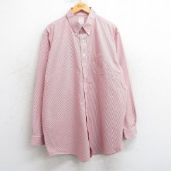 XL★古着 ブルックスブラザーズ BROOKS BROTHERS 長袖 ブランド シャツ メンズ 90年代 90s 大きいサイズ ロング丈 コットン ボタンダウン 赤他 レッド ストライプ 25mar24 中古 トップス