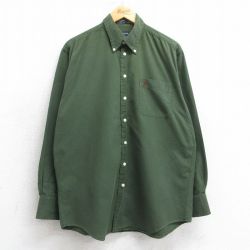 L★古着 ノーティカ NAUTICA 長袖 ブランド シャツ メンズ ワンポイントロゴ コットン ボタンダウン 濃緑 グリーン 25mar24 中古 トップス