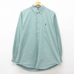 【20%OFF】XL★古着 ラルフローレン Ralph Lauren 長袖 ブランド シャツ メンズ 90年代 90s BLAKE ワンポイントロゴ 大きいサイズ コットン ボタンダウン 緑他 グリーン チェック 25mar24 中古 トップス