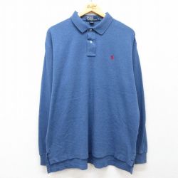 XL★古着 ラルフローレン Ralph Lauren 長袖 ブランド ポロ シャツ メンズ 90年代 90s ワンポイントロゴ 大きいサイズ コットン 薄紺 ネイビー 25mar24 中古 トップス