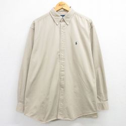 XL★古着 ラルフローレン Ralph Lauren 長袖 ブランド シャツ メンズ 90年代 90s ワンポイントロゴ BLAKE 大きいサイズ ロング丈 コットン ボタンダウン ベージュ カーキ 25mar25 中古 トップス