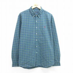 XL★古着 ラルフローレン Ralph Lauren 長袖 ブランド シャツ メンズ ワンポイントロゴ 大きいサイズ コットン ボタンダウン 緑他 グリーン チェック 25mar25 中古 トップス