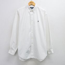 XL★古着 ラルフローレン Ralph Lauren 長袖 ブランド シャツ メンズ 90年代 90s ワンポイントロゴ BLAIRE 大きいサイズ コットン ボタンダウン 白 ホワイト 25mar25 中古 トップス