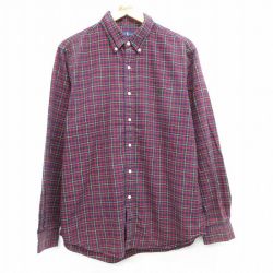 L★古着 ラルフローレン Ralph Lauren 長袖 ブランド シャツ メンズ ワンポイントロゴ コットン ボタンダウン エンジ他 チェック 25mar25 中古 トップス