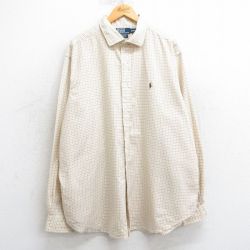 XL★古着 ラルフローレン Ralph Lauren 長袖 ブランド シャツ メンズ 90年代 90s ワンポイントロゴ WESTERTON 大きいサイズ ロング丈 コットン 薄ベージュ他 カーキ チェック 25mar25 中古 トップス