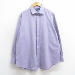 XL★古着 ラルフローレン Ralph Lauren 長袖 ブランド シャツ メンズ 90年代 90s ツイード PHILIP 大きいサイズ ロング丈 コットン 紫 パープル 25mar25 中古 トップス
