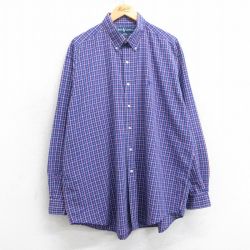 XL★古着 ラルフローレン Ralph Lauren 長袖 ブランド シャツ メンズ 90年代 90s ワンポイントロゴ BLAKE 大きいサイズ ロング丈 コットン ボタンダウン 青他 ブルー チェック 25mar25 中古 トップス