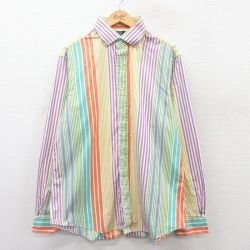 XL★古着 ラルフローレン Ralph Lauren 長袖 ブランド シャツ メンズ 90年代 90s REGENT コットン 黄他 イエロー ストライプ 25mar25 中古 トップス