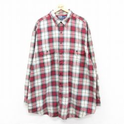 XL★古着 ラルフローレン Ralph Lauren 長袖 ブランド シャツ メンズ 90年代 90s 大きいサイズ ロング丈 コットン 赤他 レッド チェック 【spe】 25mar25 中古 トップス