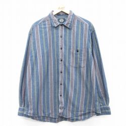 【50%OFF】XL★古着 ドッカーズ 長袖 ブランド シャツ メンズ 90年代 90s インディブ コットン 紺他 ネイビー ストライプ 25mar25 中古 トップス
