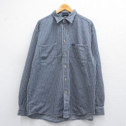 XL★古着 ゲス GUESS 長袖 ブランド シャツ メンズ 90年代 90s 大きいサイズ ロング丈 コットン USA製 紺他 ネイビー チェック 25mar26 中古 トップス