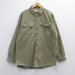 【50%OFF】XL★古着 エルエルビーン LLBEAN 長袖 ブランド シャツ メンズ 00年代 00s ロング丈 コットン 緑系 グリーン デニム 内側フランネル 25mar26 中古 トップス
