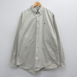 【50%OFF】XL★古着 ラルフローレン Ralph Lauren 長袖 ブランド シャツ メンズ 90年代 90s ワンポイントロゴ 大きいサイズ ロング丈 コットン ボタンダウン ベージュ カーキ 25mar26 中古 トップス