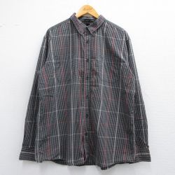 XL★古着 ディッキーズ Dickies 長袖 ブランド シャツ メンズ ロング丈 ボタンダウン グレー他 チェック 25mar26 中古 トップス