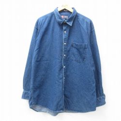 XL★古着 ラルフローレン Ralph Lauren チャップス 長袖 ブランド シャツ メンズ 90年代 90s 大きいサイズ ロング丈 コットン 紺 ネイビー デニム 25mar27 中古 トップス