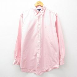 XL★古着 ラルフローレン Ralph Lauren 長袖 ブランド シャツ メンズ 90年代 90s YARMOUTH ワンポイントロゴ オックスフォード 大きいサイズ ロング丈 コットン ボタンダウン ピンク 25mar27 中古 トップス