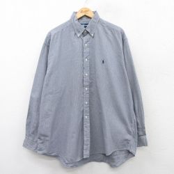 XL★古着 ラルフローレン Ralph Lauren 長袖 ブランド シャツ メンズ 90年代 90s BLAKE ワンポイントロゴ 千鳥格子 大きいサイズ コットン ボタンダウン 紺他 ネイビー チェック 25mar27 中古 トップス