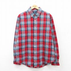 L★古着 ラルフローレン Ralph Lauren 長袖 ブランド シャツ メンズ 90年代 90s ワンポイントロゴ コットン ボタンダウン 赤他 レッド チェック 25mar27 中古 トップス