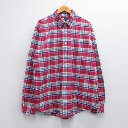 【50%OFF】XL★古着 ラルフローレン Ralph Lauren 長袖 ブランド シャツ メンズ 90年代 90s ワンポイントロゴ 大きいサイズ コットン ボタンダウン 赤他 レッド チェック 25mar27 中古 トップス