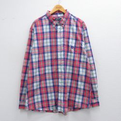 【50%OFF】XL★古着 チャップス 長袖 ブランド シャツ メンズ ワンポイントロゴ 大きいサイズ ロング丈 ボタンダウン 赤他 レッド チェック 25mar27 中古 トップス