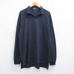 L★古着 ラルフローレン Ralph Lauren 長袖 ブランド ポロ シャツ メンズ ワンポイントロゴ コットン 紺 ネイビー 25mar27 中古 トップス