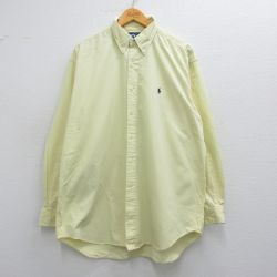 XL★古着 ラルフローレン Ralph Lauren 長袖 ブランド シャツ メンズ 90年代 90s BLAKE ワンポイントロゴ 大きいサイズ ロング丈 コットン ボタンダウン 薄黄 イエロー 25mar27 中古 トップス