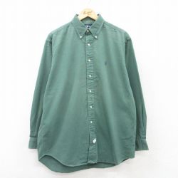 【20%OFF】XL★古着 ラルフローレン Ralph Lauren 長袖 ブランド シャツ メンズ 90年代 90s ワンポイントロゴ コットン ボタンダウン 緑 グリーン 25mar28 中古 トップス