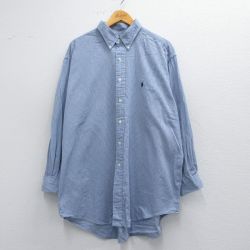 XL★古着 ラルフローレン Ralph Lauren 長袖 ブランド シャツ メンズ 90年代 90s ワンポイントロゴ YARMOUTH 大きいサイズ ロング丈 コットン ボタンダウン 紺他 ネイビー チェック 25mar29 中古 トップス