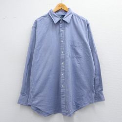 【50%OFF】XL★古着 ラルフローレン Ralph Lauren 長袖 ブランド シャツ メンズ 90年代 90s ANDREW ヘリンボーン 大きいサイズ ロング丈 コットン 紺 ネイビー 【spe】 25mar29 中古 トップス