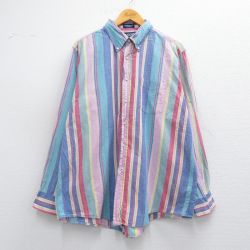 【50%OFF】XL★古着 ランズエンド 長袖 ブランド シャツ メンズ 90年代 90s 大きいサイズ コットン ボタンダウン USA製 薄紺他 ネイビー ストライプ 【spe】 25mar29 中古 トップス