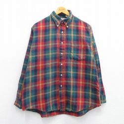 【50%OFF】XL★古着 エルエルビーン LLBEAN 長袖 ブランド シャツ メンズ 80年代 80s コットン ボタンダウン USA製 緑他 グリーン チェック 25mar29 中古 トップス