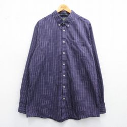 XL★古着 エディーバウアー 長袖 ブランド シャツ メンズ 大きいサイズ ロング丈 コットン ボタンダウン 紫他 パープル チェック 25mar29 中古 トップス