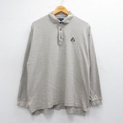 XL★古着 IZOD 長袖 ブランド ポロ シャツ メンズ ワンポイントロゴ コットン 黒他 ブラック ボーダー 25mar29 中古 トップス