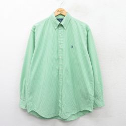 XL★古着 ラルフローレン Ralph Lauren 長袖 ブランド シャツ メンズ 90年代 90s ワンポイントロゴ BLAKE コットン ボタンダウン 黄緑他 ギンガム チェック 25mar29 中古 トップス