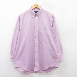 XL★古着 ラルフローレン Ralph Lauren 長袖 ブランド シャツ メンズ 90年代 90s ワンポイントロゴ YARMOUTH コットン ボタンダウン 薄紫他 パープル チェック 25mar29 中古 トップス