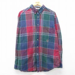 トミーヒルフィガー 90s 長袖シャツ ワンポイントロゴ ネイビーチェック XL | 古着