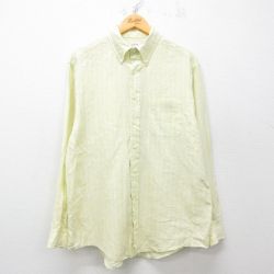 XL★古着 ブルックスブラザーズ BROOKS BROTHERS 長袖 ブランド シャツ メンズ リネン ボタンダウン 黄系他 イエロー ストライプ 25mar31 中古 トップス